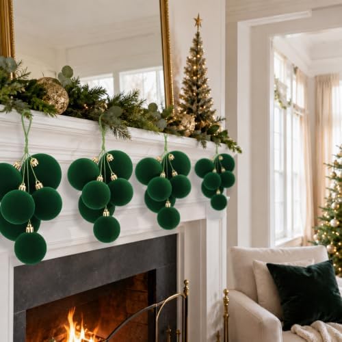 Roowest 4 Sets Large Green Velvet Christmas Ball Clusters Ornaments Decor