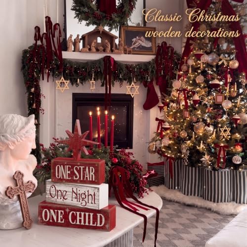 Lineshading 4 Pcs Christmas Nativity Table Decor, Bethlehem Star Wood Sign