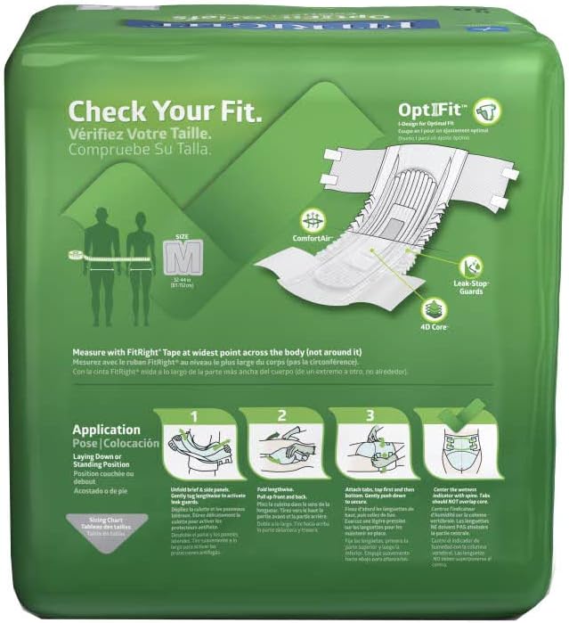 FitRight OptiFit Extra+ Adult Diapers with Leak Stop Guards, Disposable Incontinence Briefs with Tabs, Moderate Absorbency, Medium, 32"-42", 20 Count (Pack of 2)