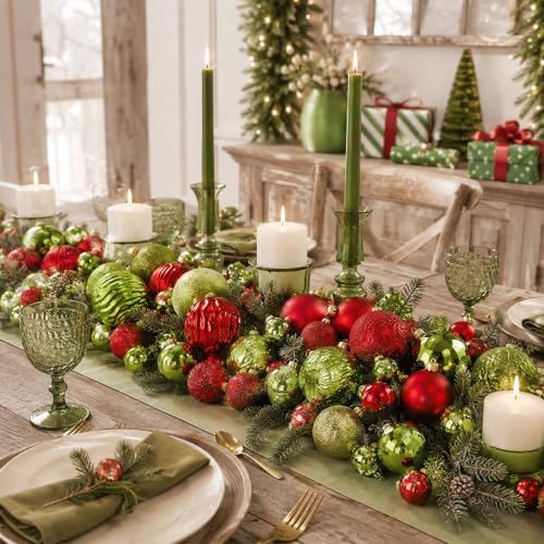 Lunmon 64 Pcs Lime Green and Red Christmas Ball Ornament Green Xmas Bulbs