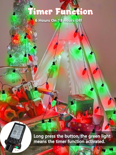 2 Pack Connectable C9 Christmas Lights Outdoor 66 FT 100 LED Red and Green