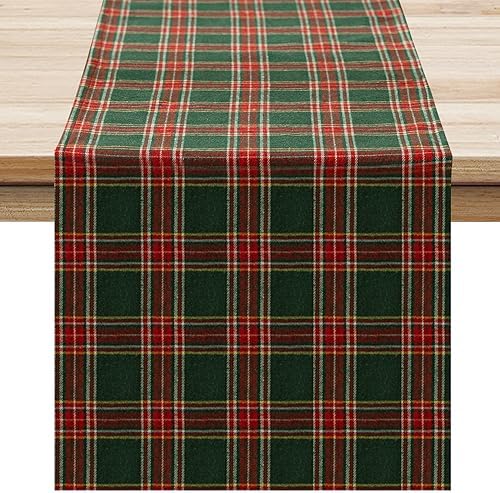 Softalker Christmas Checkered Tartan Table Runner, Green, 13 x 90 Inch