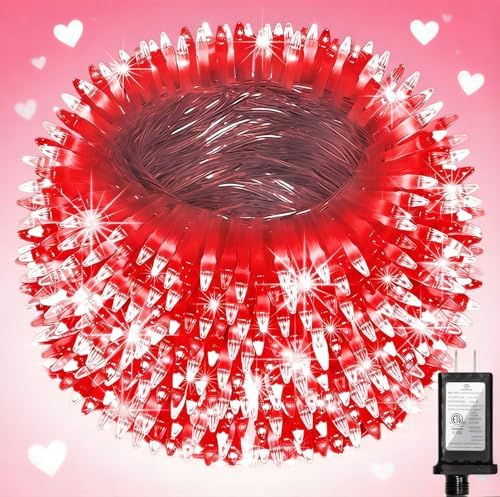 QUHUATU 300 LED 75FT Valentine's Day String Lights, 12 Modes, Red