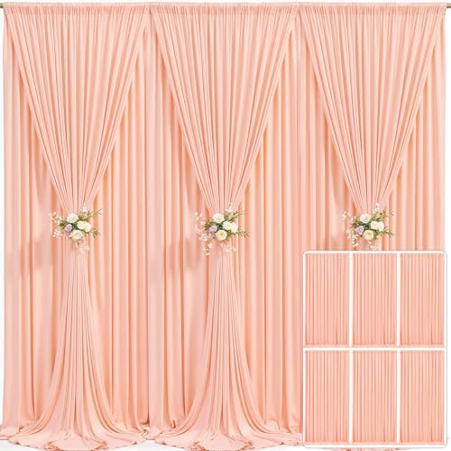 6 Panels Peach Backdrop Curtain for Parties Baby Shower Wrinkle Free Peach Photo Curtains Backdrop Drapes Fabric Decoration for Wedding Birthday Party 30ft(W) x 10ft(H)