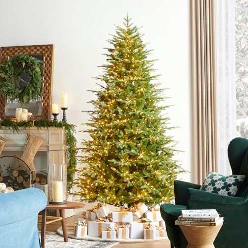 Glitzhome 7.5ft Prelit Artificial Christmas Tree, Green Full Christmas Tree Majestic Evergreen Fir with 1800 Warm White/Multi-Color Chasing and Twinkling Lights, 9 Function w/Foot Pedal&Remote