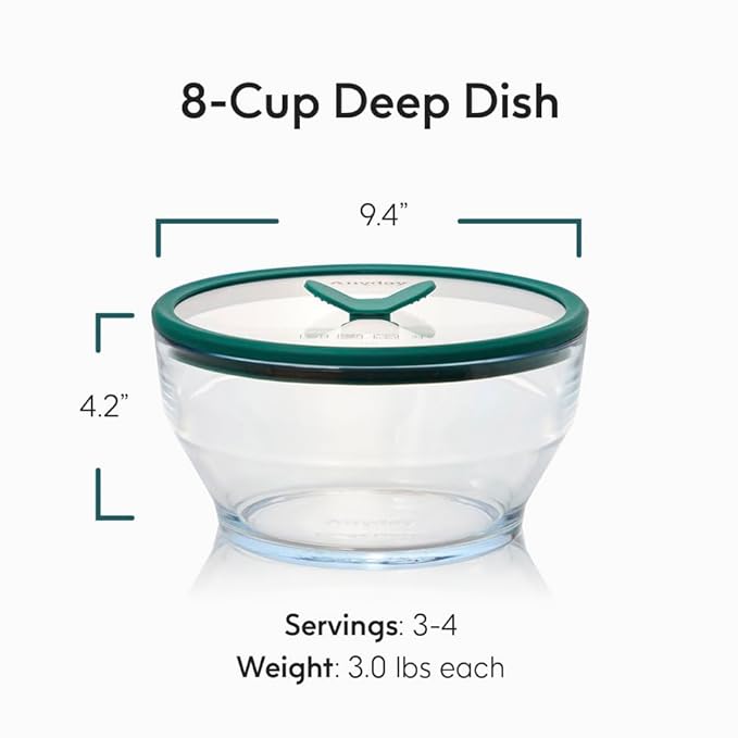Anyday 8 Cup Glass Microwave Pasta Cooker, BPA Free (Clear Kale) | Spaghetti, Meal Prep, Cookware, Stackable, Airtight, Nontoxic Storage Container, Vented Glass Lid