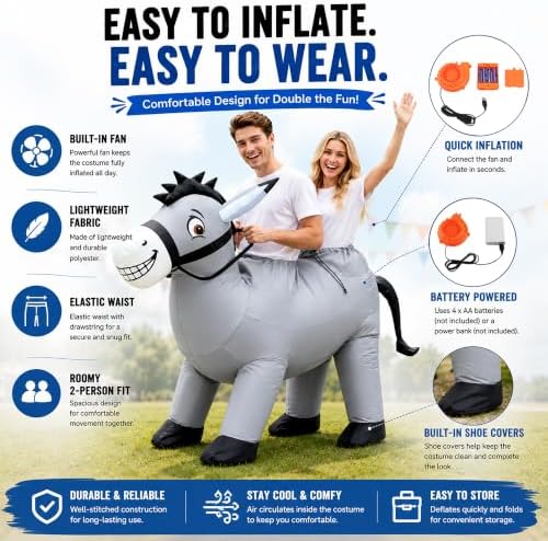 2 Person Donkey Inflatable Costume for Adults Halloween Ride On Outfit