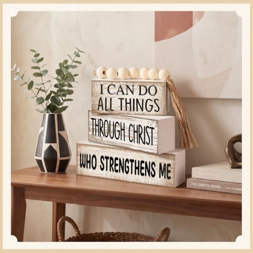 Lineshading 4 Pcs Christian Table Decor for Home, Scripture Wood Sign