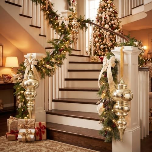 Soulchen 2 Pcs 12" Large Christmas Finial Drop Ornaments, Shiny, Champagne