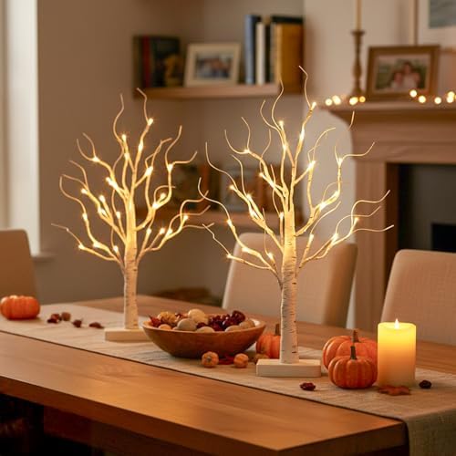 EAMBRITE Lighted Birch Tree with Led Lights, White Christmas Tree 2Pack