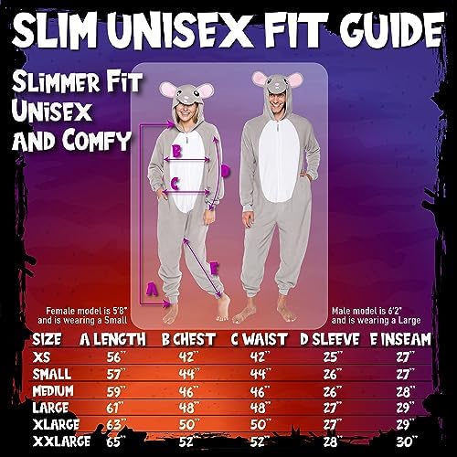 Funziez! Slim Fit Adult Onesie - Animal Costume - Plush Unisex Halloween One Piece Cosplay Suit for Women and Men