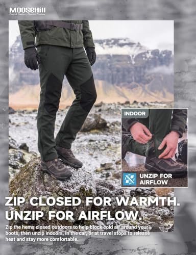 Moosehill Mens Fleece-Lined Snow Pants: Extended Leg Zippers
