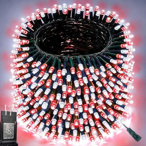 Pooqla 500 LED Red and White Christmas Lights Outdoor String Lights, 164 ft