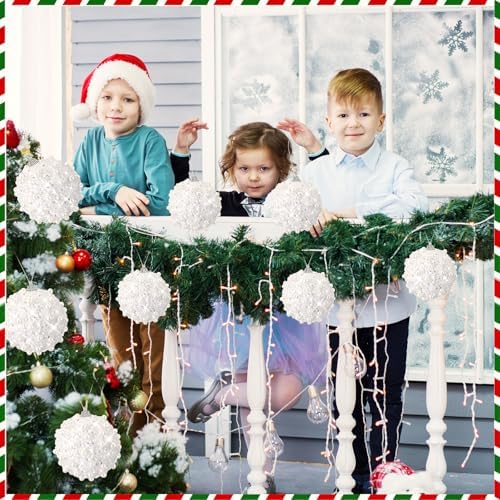 Riceshoot 12 Pcs 6 Inch Christmas Ball Ornaments Pearl Sequin,White