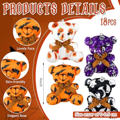 Haull 18 Pcs Halloween Stuffed Animals Plush Bears Bulk