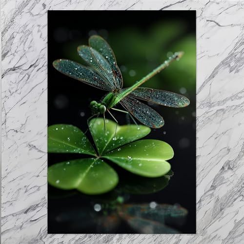 JDBeehpy (Unframed, Canvas Only Wall Decoration Spring Dragonfly Clover Lucky Plants Dragonfly Animal Enthusiasts Room Decoration Bedroom Corridor Ireland Unique Creative Gifts 12x18inch(30x45cm)