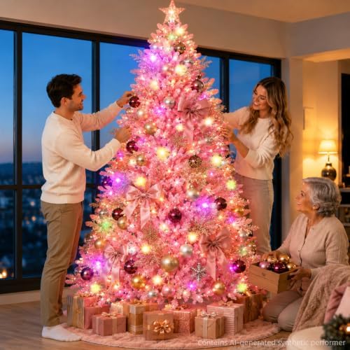 Pink Christmas Tree Pre-Lit 6FT PE & PVC for Indoor Home Decor
