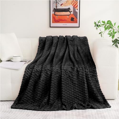 Puncuntex Black Throw Blanket 108"×90" inches Fuzzy 3D Jacquard Decorative
