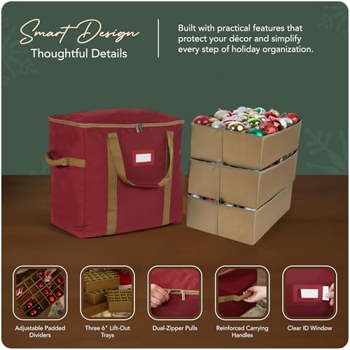 Covermates Adjustable Ornament Storage Bag, 19.25" W x 13" D x 18.5" H, Red