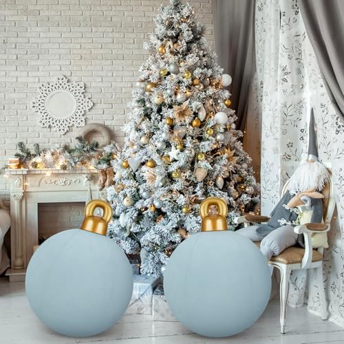 Jetec 3 Pcs 32 Inch Giant Velvet Christmas Inflatable Balls, Gray Blue