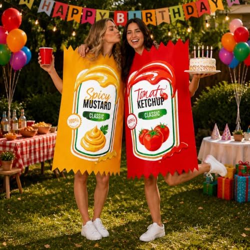 2 Set Ketchup and Mustard Couple Costume, Halloween Condiment Group Outfits
