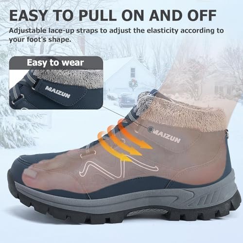 Moodeng Mens Winter Boots Casual Lightweight Snow Boots Warm Fur Lined Hiking Boots Water-Resistant Comfortable Ankle shoes Outdoor Walking