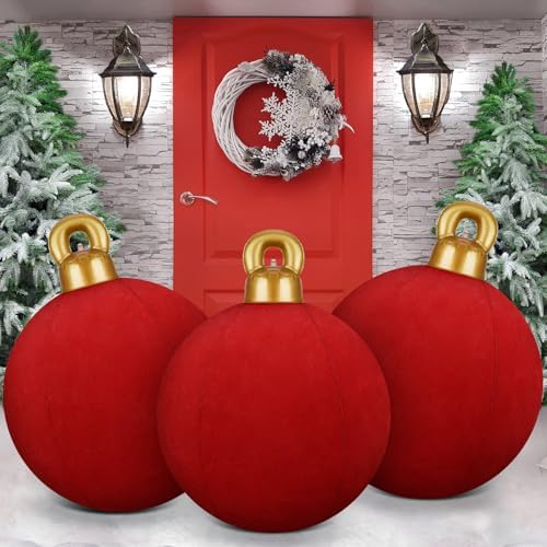 Jetec 3 Pcs 32 Inch Giant Red Velvet Christmas Inflatable Balls