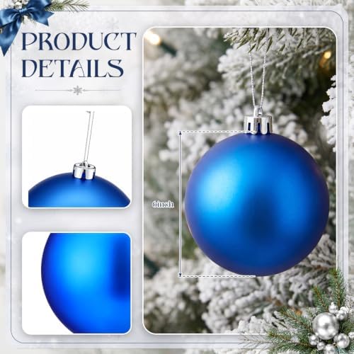 Threan 6 Inch Large Blue Matte Christmas Ball Ornaments for Christmas Tree