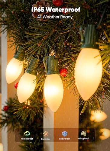Minetom 25Ft Christmas Lights Outdoor, 25 LED C9 String Lights, Warm White