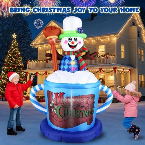 6.6FT Christmas Inflatable Snowman, Blow Up Christmas Outdoor Decoration Built in LED Lights, Holiday Xmas Inflatables for Yard Garden Lawn Decorations
