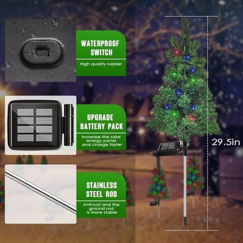 6PCS Solar Christmas Tree Garden Stake Lights Waterproof Christmas Decorations Tree Lights Outdoor Xmas Tree Light Christmas décor Pathway Lights Patio Yard（6PCS）