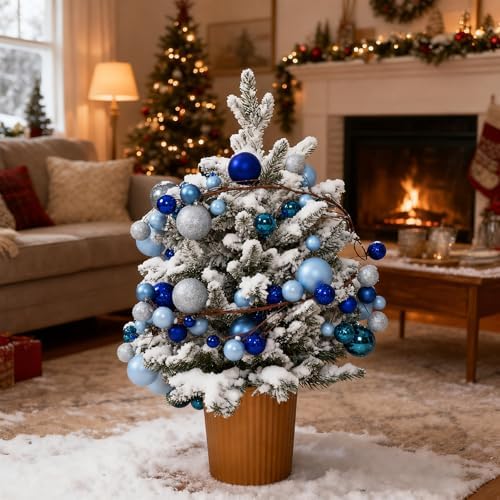 2 Pcs 6 ft Christmas Ball Ornament Garland, Blue,Silver