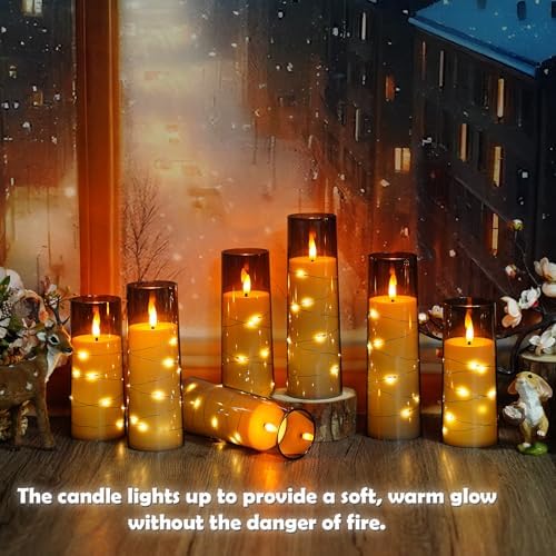 Flameless LED Candles with Timer 24 Pc Flickering Flameless Candles for Romantic Ambiance and Home Decoration Stable Acrylic Shell,with Embedded Star String，Battery Operated Candles（Grey）