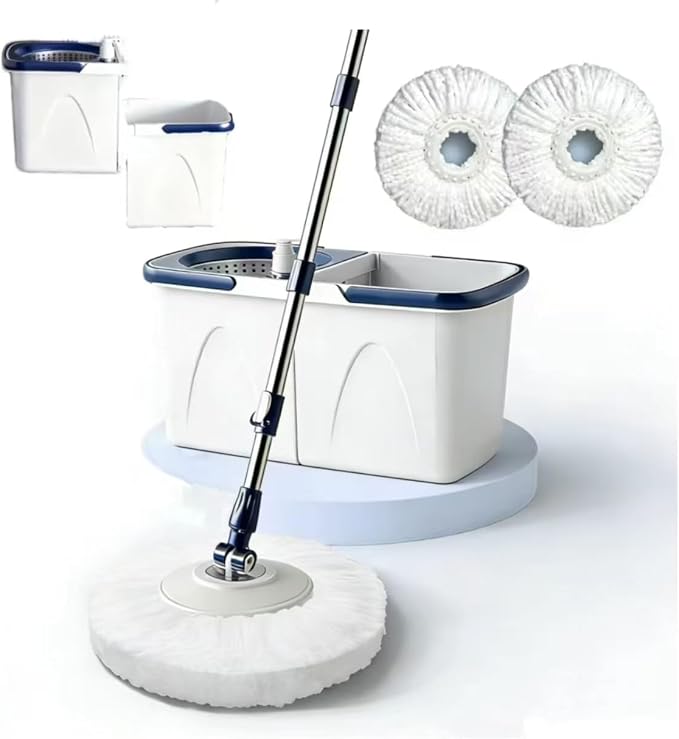 Spin Mop and Bucket Set with 3 Washable Pads | 3 Pack Microfiber Spin Mop Refills, Spin Mop Bucket System for All Floor Types Cleaning