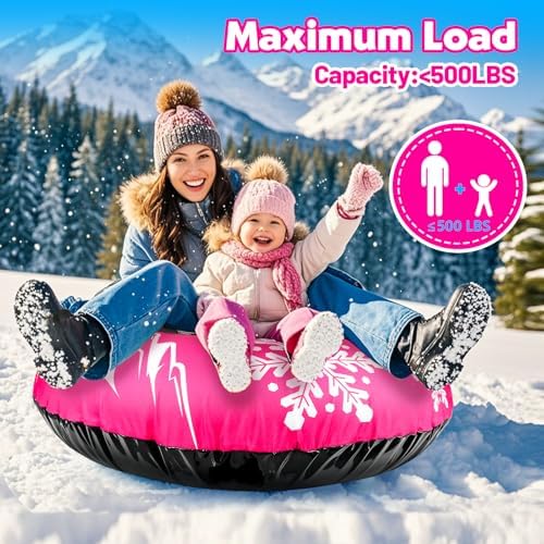 ZMLM Snow Tubes for Sledding Heavy Duty - Inflatable Snow Tube with Premium Canvas Cover for Kids Adults,Towable Snow Sled Thickened Bottom Winter Gift Outdoor Fun Toys