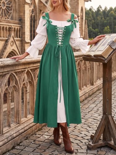 Wenrine Renaissance Costume Womens Lace Up Corset Halloween Medieval Dress