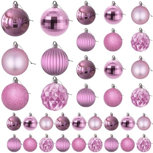 Bubblegun Pink Christmas Ornaments - Christmas Tree Decorations Shatterproof Hanging Balls for Birthday Wedding Holiday Decor Set of 36pcs, Multi-Sizes(1.6",2.5",3.2")