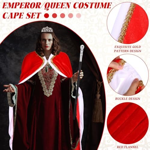 Tisancy 6Pcs King & Queen Costume for Adult Robe Cape Crown Scepter