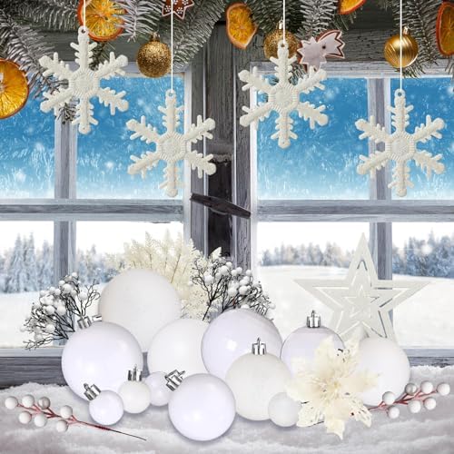Sratte 94 Pcs Christmas Tree Ornaments Decoration Set, White