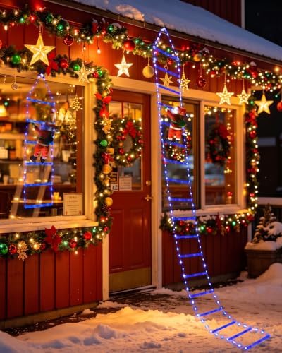 Toodour LED Christmas Lights - 10ft Christmas Decorative Ladder Lights with Santa Claus, Xmas Decorations Light for Indoor Outdoor, Window, Garden, Home, Wall, Xmas Tree Decor -Blue