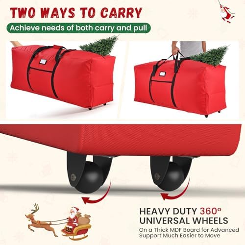 7.5 ft Christmas Tree Storage Bag - Heavy-Duty Waterproof, Dust-Proof, and UV-Proof, with Dual Zipper, Adjustable Straps, and Universal Wheels