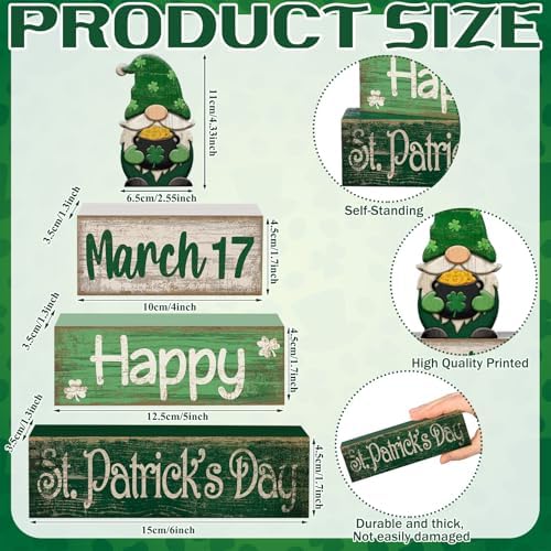 Lineshading 4 Pcs St Patricks Day Tiered Tray Decor Wooden Gnome Blocks