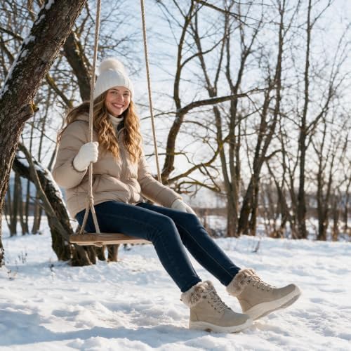 ANJOUFEMME Womens Winter Snow Hiking Boots Fur Lined Lightweight Warm Shoes