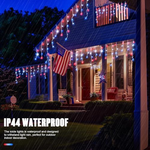 JMEXSUSS Icicle Lights for 4th of July Decor, 400 LED Red White and Blue