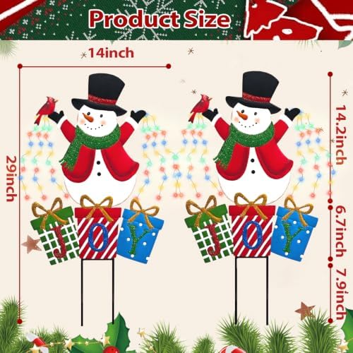 BRIGHTDECK Christmas Metal Stake Lights Outdoor Decorations, Joy Snowman