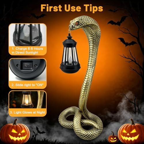 Halloween Decor Solar Snake Garden Statue,19.89'' Snake for Yard Lawn Garden Patio Scary Halloween Decorations,Indoor Haunted House Prop and Home Party Decor