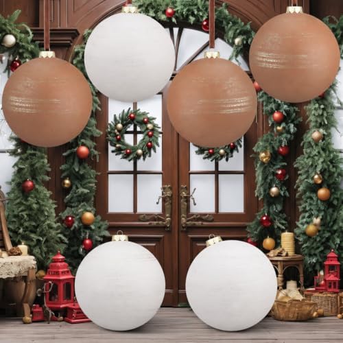 6 Pcs 6'' Large Christmas Ball Ornaments Terracotta Beige Cream