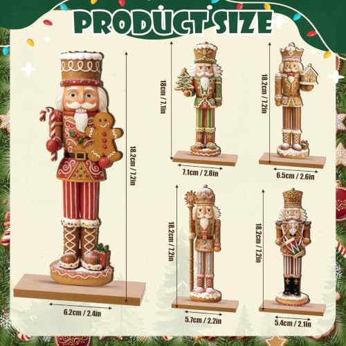 RattanView 5 Pcs Gingerbread Christmas Table Decorations Wooden Ginger Bread Nutcracker Decor Christmas Centerpiece Ginger Bread Village Xmas Nutcracker Tiered Tray Home Decor with Base for Party