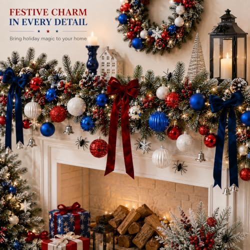 Lunmon 64 Pcs Spider Christmas Balls Ornaments Patriotic Tree Decorations
