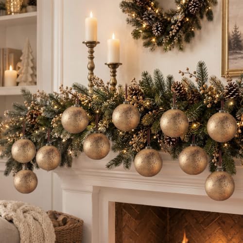 Yunlly 12 Pcs Neutral Christmas Ornament, Bronze Gold, 3.15''